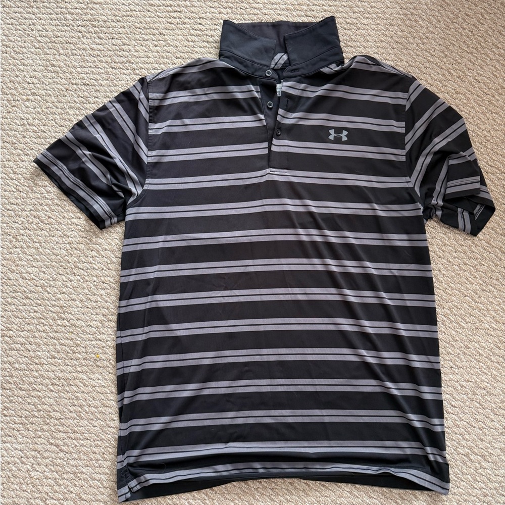 Under Armour Men's Polo with Black and Gray Stripes